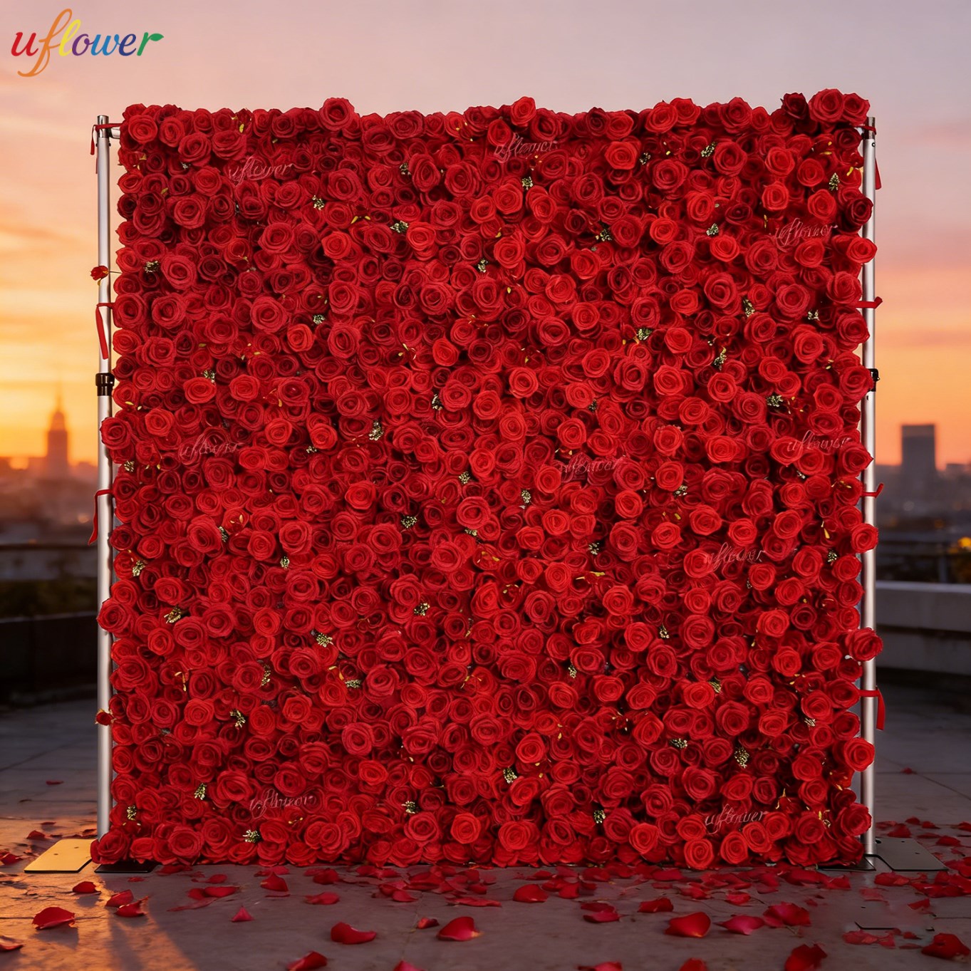 Uflower Red Rose Artificial Fl - Flower Wall Panel review and price