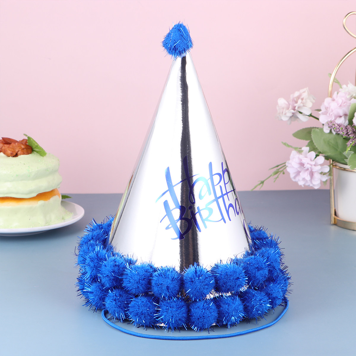 5pcs Dark Blue Shiny Paper Pom - Party Hat Cone review and price